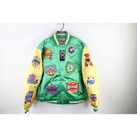 NOS Vtg 90s Streetwear Mens 2XL NBA Basketball Team Logo Satin Bomber Jacket